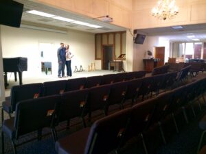 The Butchers stand center stage inside The Connection. The old Habersham Bank was renovated into a church worship and activities center.