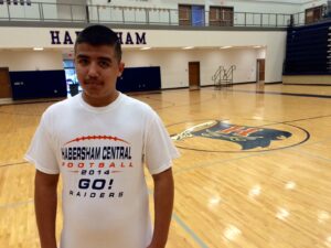 HCHS sophomore Eric Miranda wore his Raiders t-shirt to the rally to show his support.