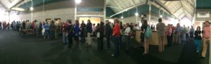 This panoramic view shows how the voting line snaked around the Aquatic Center in Clarkesville. 