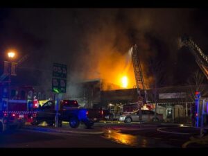 Fire broke out in Sweetbreads Cafe on the back side of the Clarkesville Square at on the night of March 5, 2014. The fire spread quickly to nearby buildings.