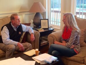 Rep. Terry Rogers (R-Clarkesville) meets with Sarabeth Fowler in her home to discuss HB1.