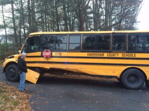 School transportation officials were able to drive the damaged bus away from the scene.