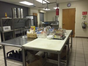 The kitchen is adjacent to the gymnasium where guests sleep and across the hall from the room where they eat. FBC Cornelia built the facility with a shelter ministry in mind.