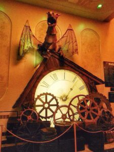 The Time Dragon Clock which was used in the 2004 Tony Awards presentation sits today inside the Gershwin Theatre Lobby in New York City