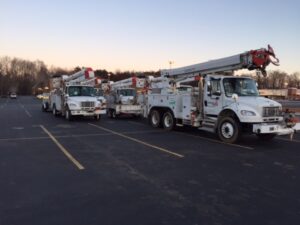 GA Power trucks parked at Belks in Cornelia on Thursday, Feb. 19.