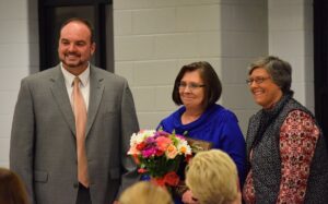 Cornelia Elementary School Paraprofessional Doris Williams was presented the 2015 Habersham County Support Person of the Year Award. She's joined by Supt. Matthew Cooper and county school Human Resources Director, Angela Robinson. 