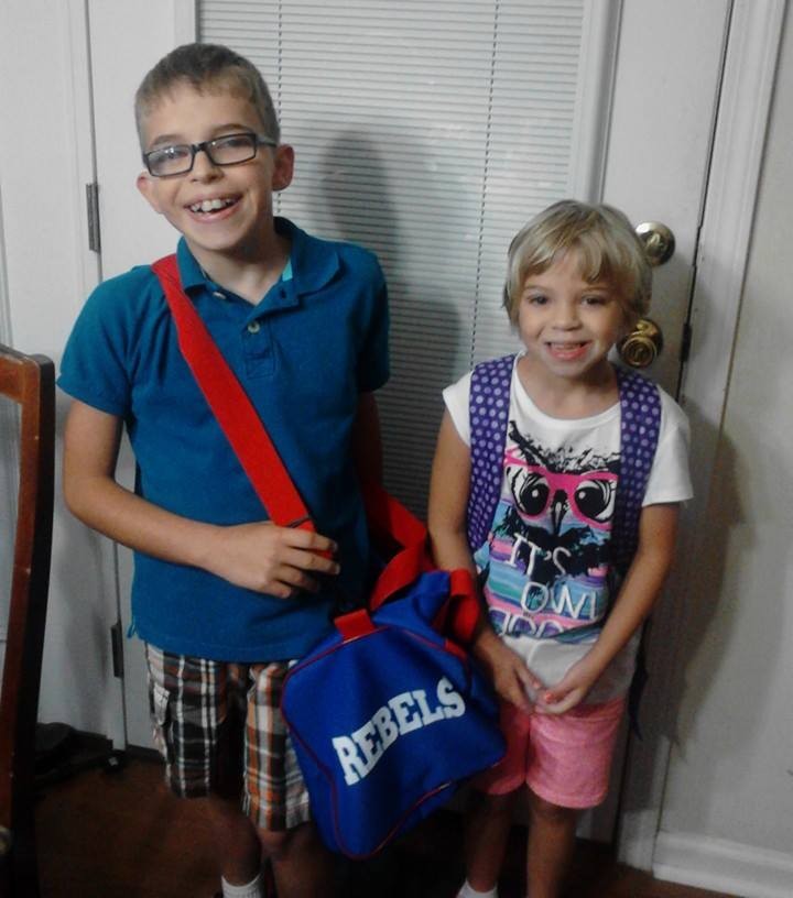 Conner and his sister on their way to school.