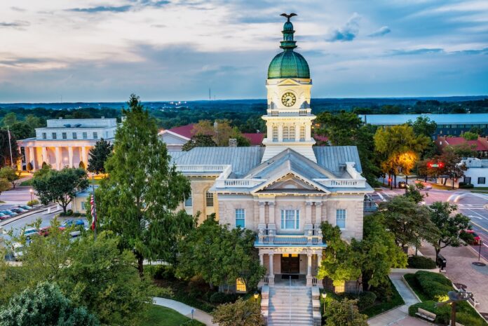 Downtown of Athens, Georgia, USA, at dusk