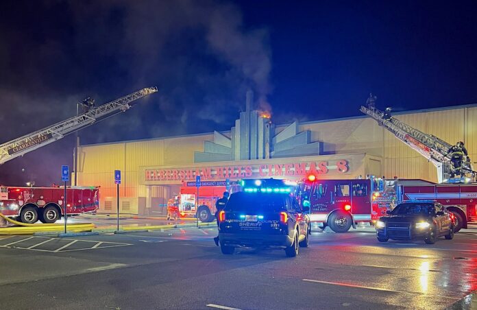 Habersham Hills Cinemas sign on fire