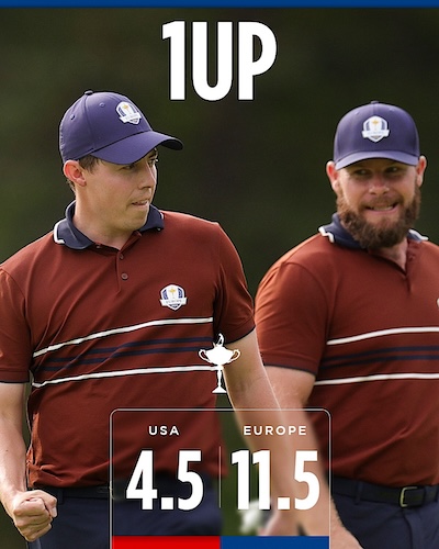 Europe takes a record lead into Ryder Cup’s Sunday singles
